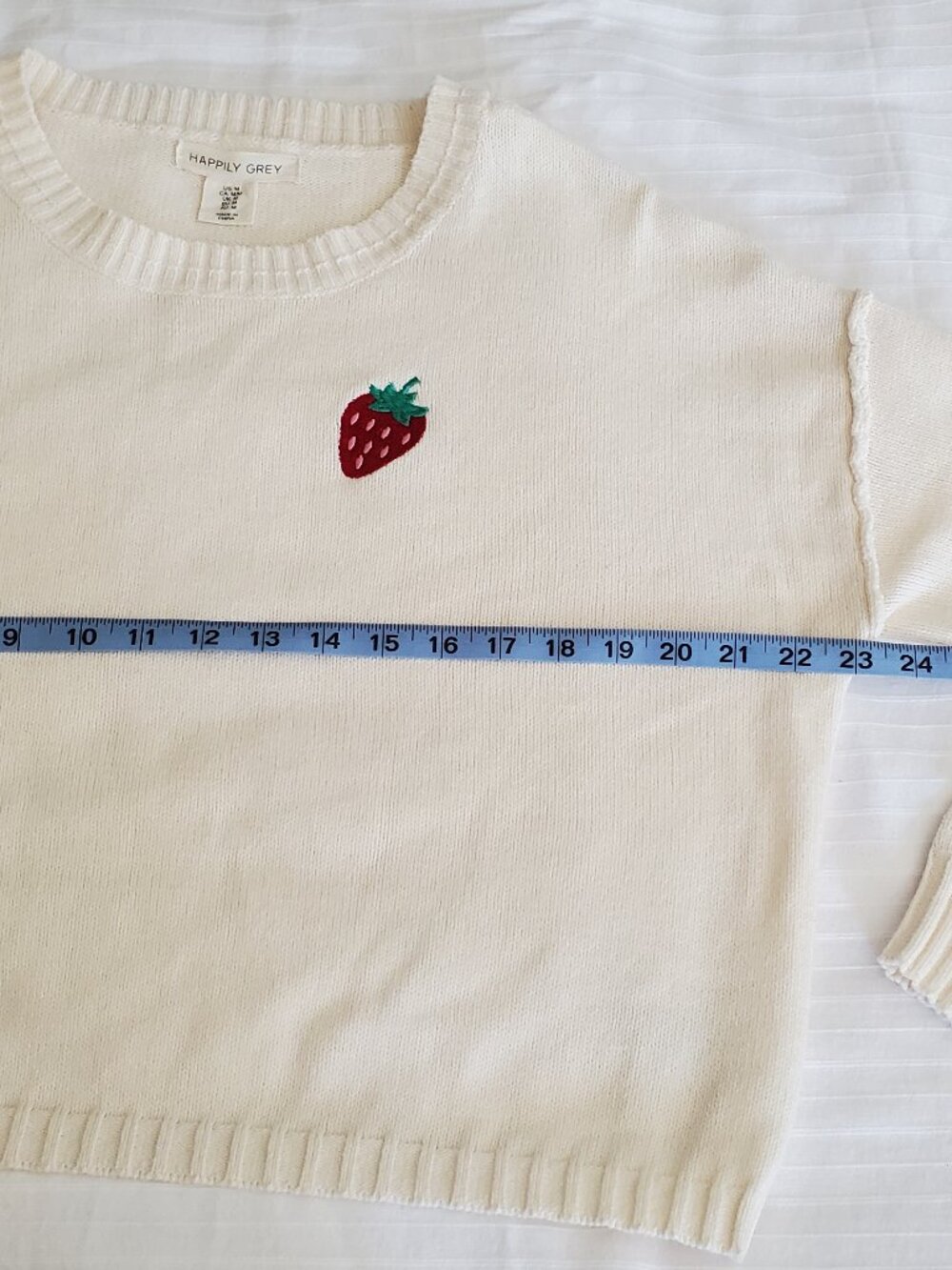 Happily Grey Crew Neck Cotton Blend Sweater with Strawberry - Picture 5 of 7